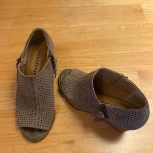Lucky Brand perforated tan wedge booties